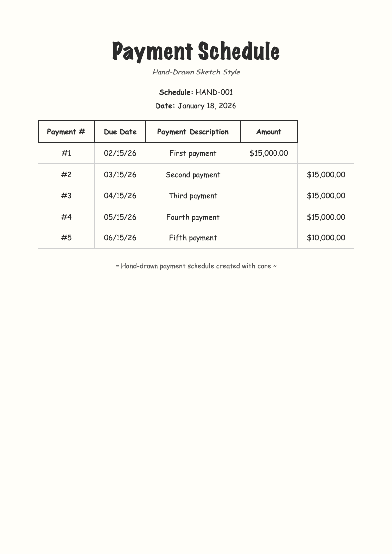 Hand drawn payment schedule